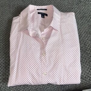 LANDS' END‎ Top Womens 18 Button Down Long Sleeve Pink Black Arrows Non Iron